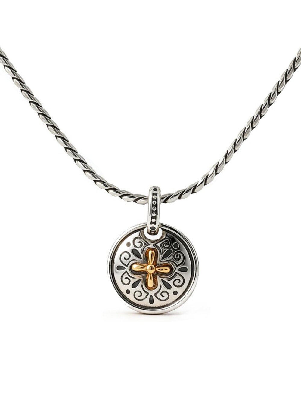 KONSTANTINO 925 Sterling Silver 18K Gold Dome Cross Pendant Necklace Size 18"